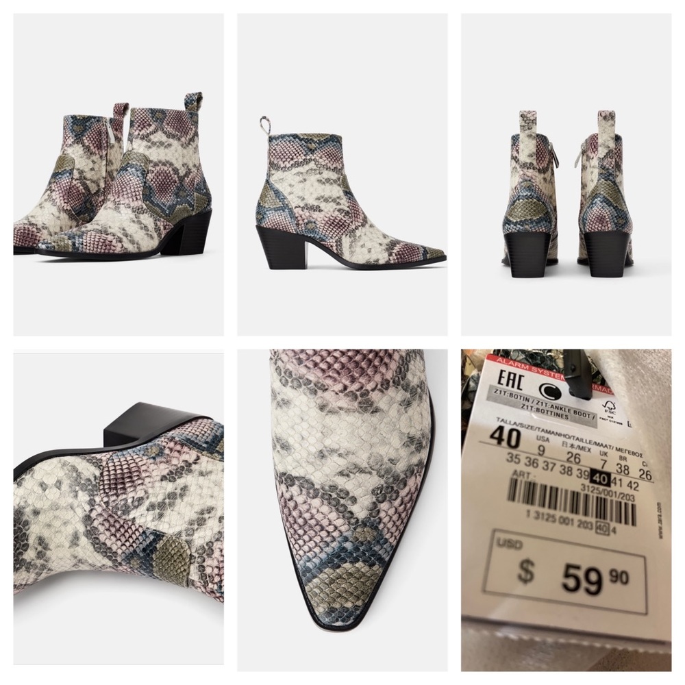 Zara faux snakeskin booties size 40, 9